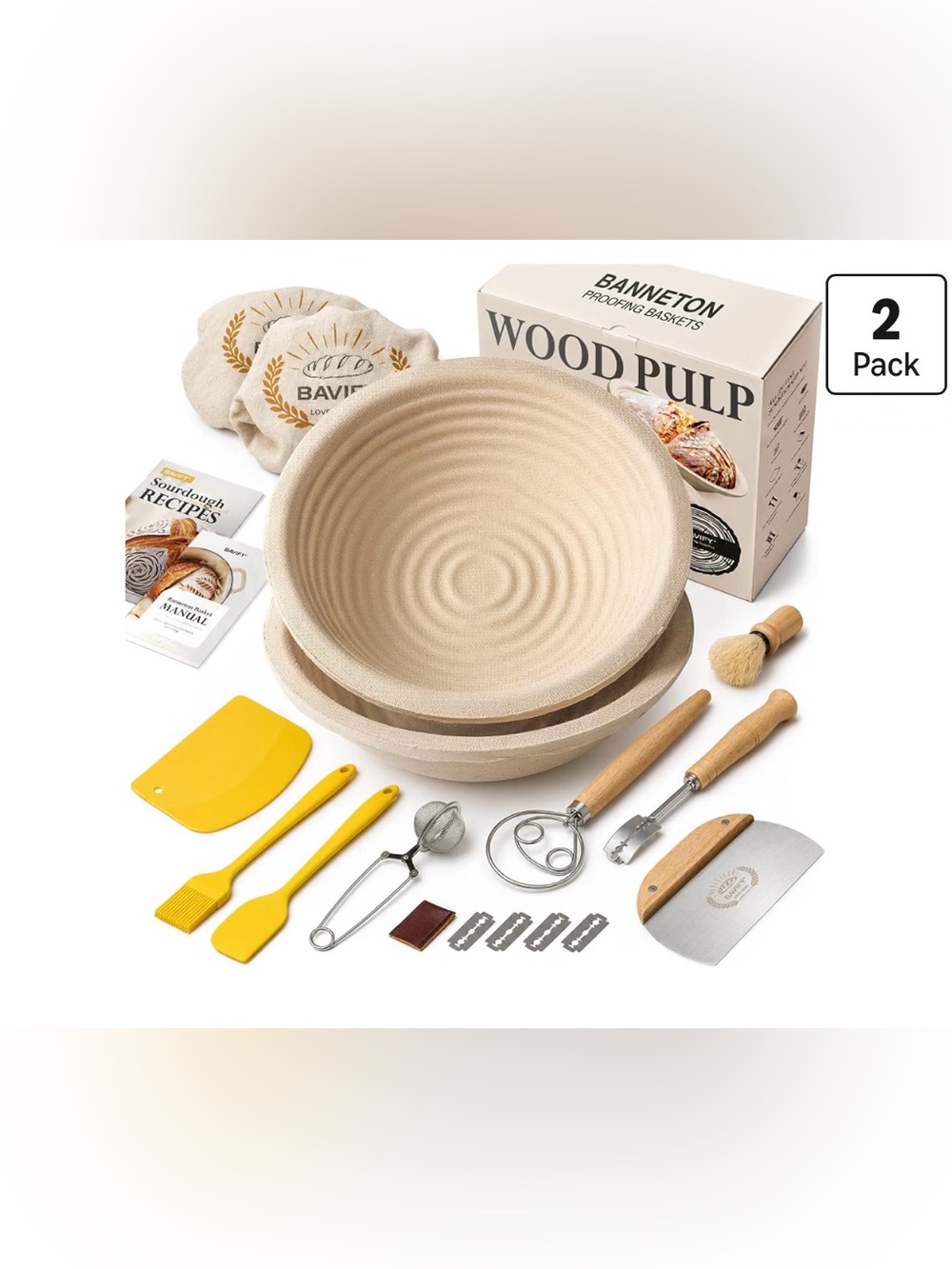 BAVIFY Sourdough Starter Kit, Banneton Bread Proofing Baskets Set
2-Pack, NEW